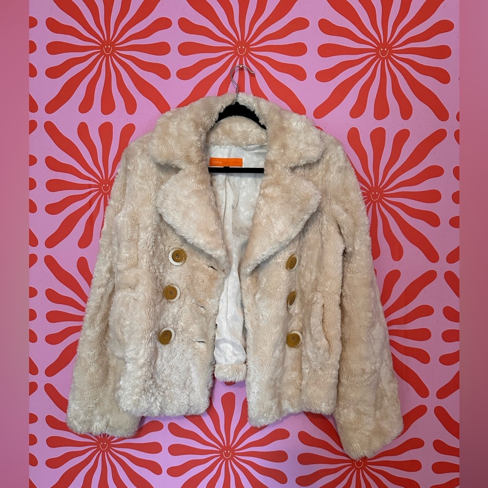 White/ Cream faux Fur Coat - Cynthia Steffe - size large